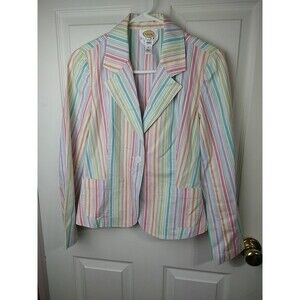 Talbots Woman 6P Candy Striped Blazer One Button Long Sleeve Professional office